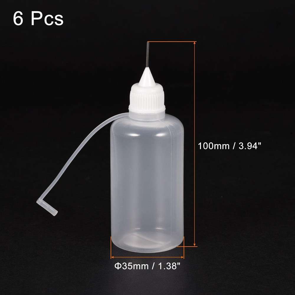 6Pcs Needle Tip Bottle Precision Plastic Applicator with White Cap 50ml