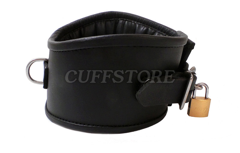 Bondage Padded Leather Posture Collar with Padlock 3" Height