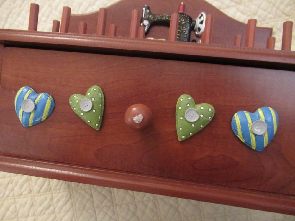 Decorative Wooden Sewing Storage Box with Small Spool Holders