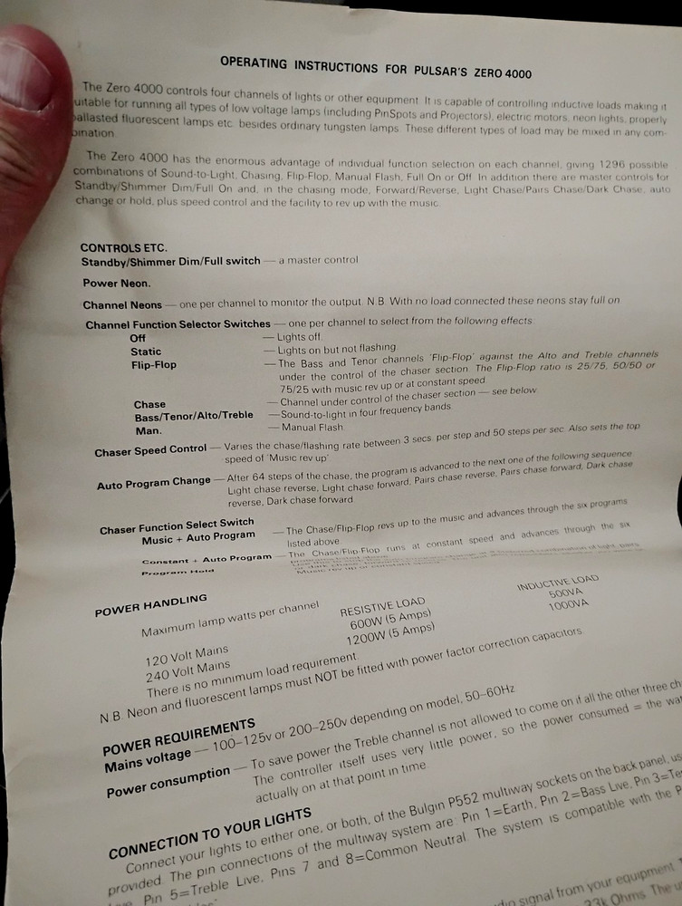 Pulsar Zero 4000 Lighting Controller - Audio Input Control, 1980's, Made In UK