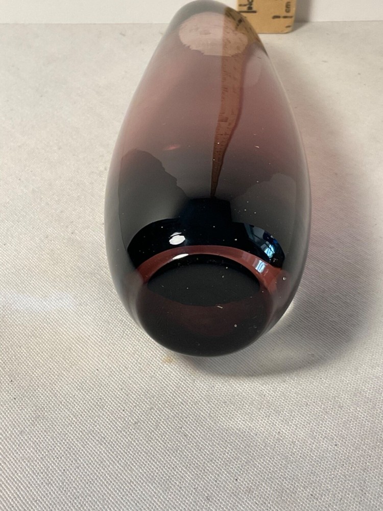 Cranberry colored vase clear bottom 7 1/4”