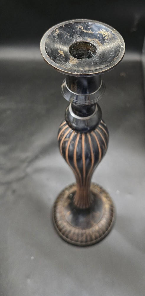 Tall Solid Candle Golder Striped Brown & Black 13.5"