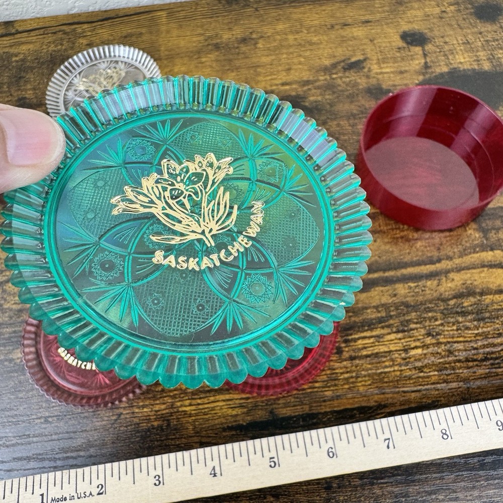 Saskatchewan Canada Plastic Coaster Set Prairie Plastics Vintage 6 pc