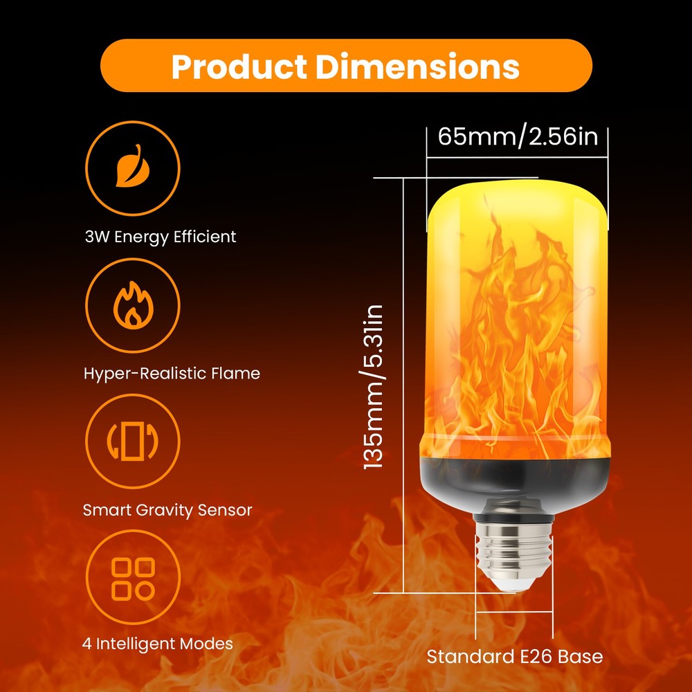 Led Flame Light Bulb, 4 Pack E26 Flickering Light Bulbs Flame Light Bulbs 4 Mode