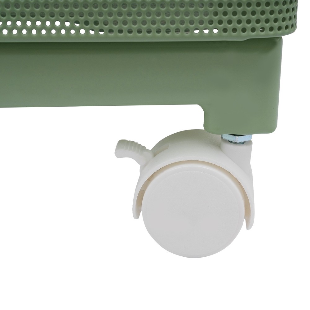 Rotating Storage Rack with Wheels, 4 Baskets, Green Modern Design