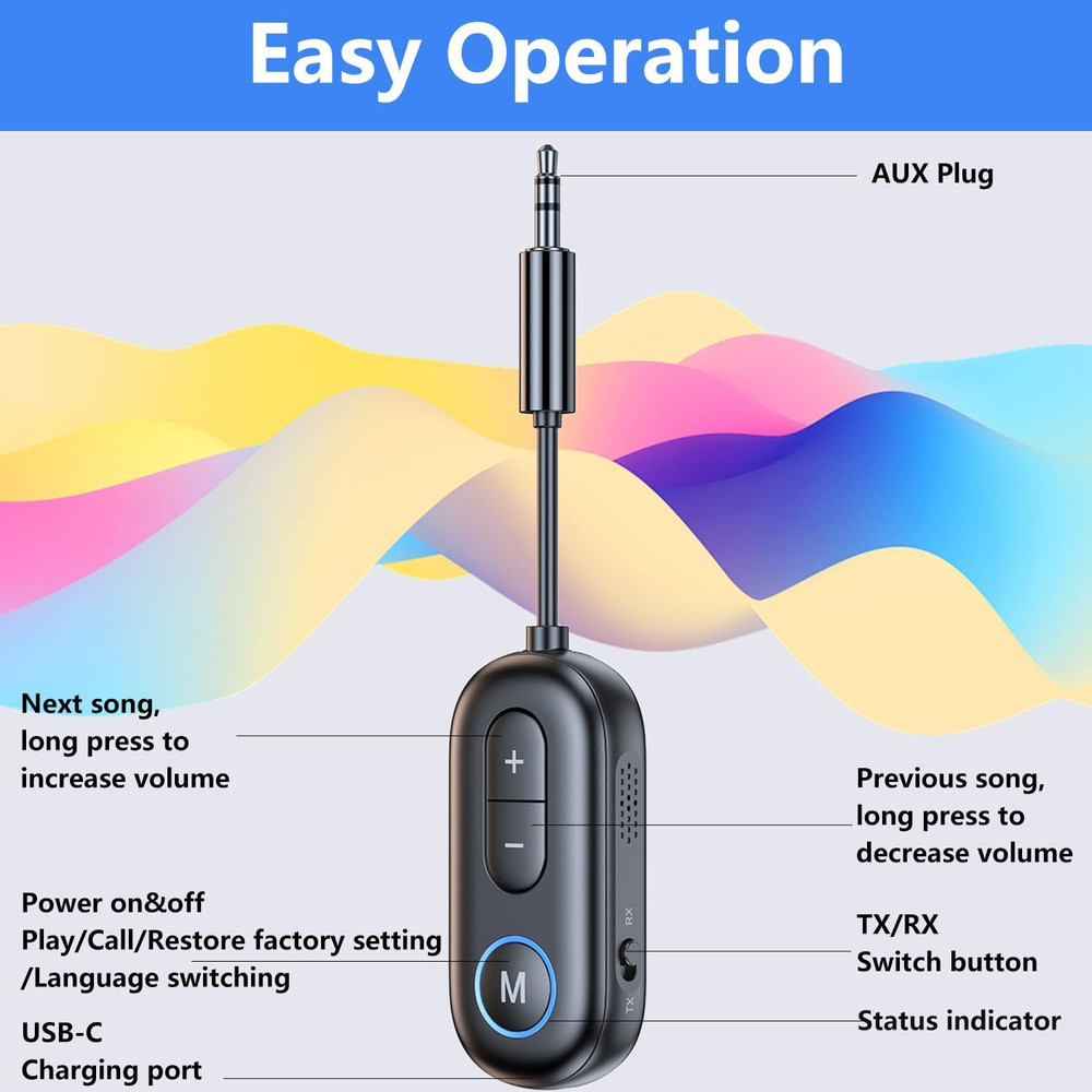 Bluetooth 5.4 Transmitter Receiver - 2-in-1 Bluetooth Wireless Audio Transmitter