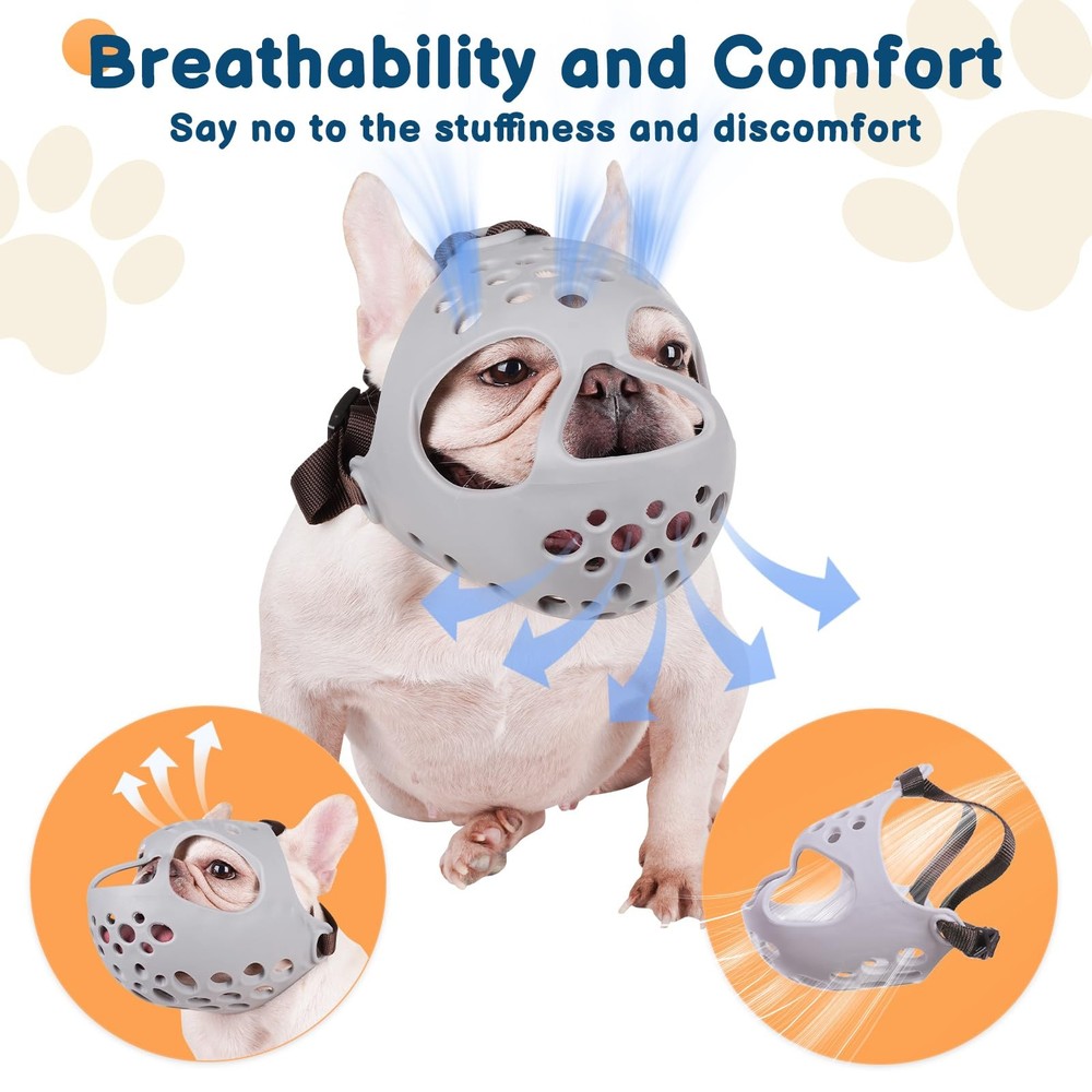 BARKLESS Dog Muzzle for Short Snout, Soft Frenchie Muzzle for Biting, Chewing...