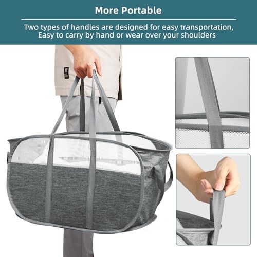 Collapsible Laundry Baskets, Tear Proof Pop Up Laundry Pop Horizontal Gray