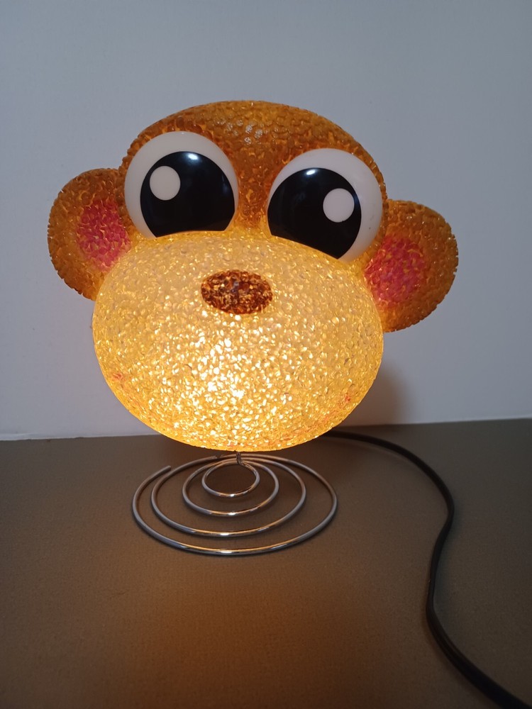 VTG Monkey Face Plastic Spaghetti Popcorn Lamp Spring Base Electric Night Light