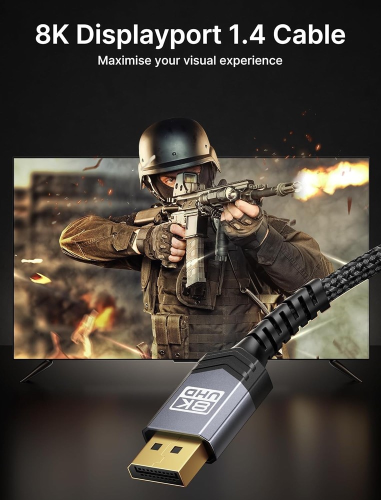 DisplayPort 1.4 Cable 10ft | 8K Gaming Support, FreeSync & G-Sync Compatible
