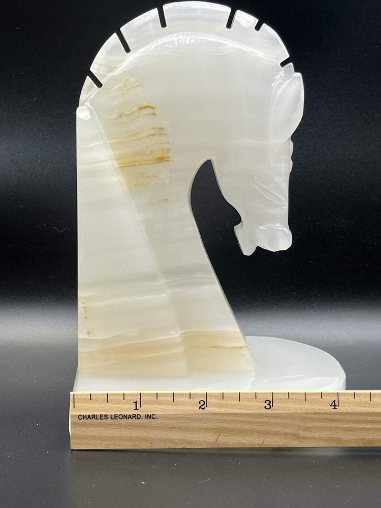 Marble Horse Head Book Ends Vintage Pair