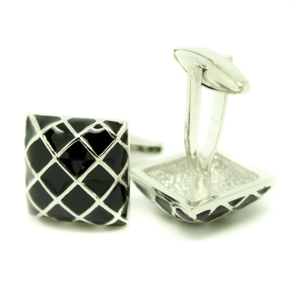 Black Silver Cufflinks Grid Square Wedding Cufflinks