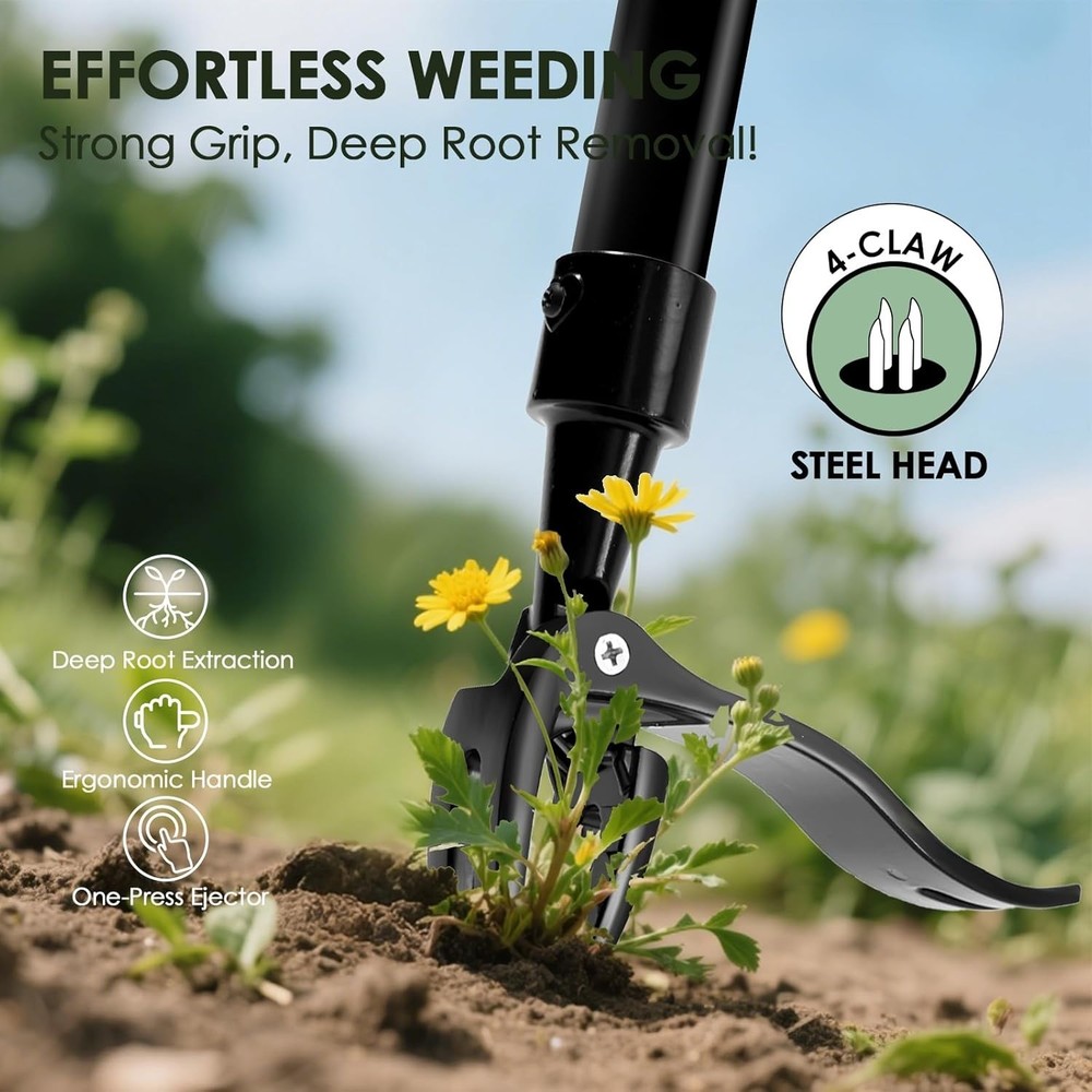 Detachable Stand Up Weed Puller Tool with Long Handle, Dandelion Weed Puller Too