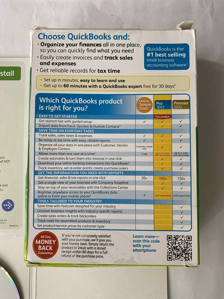 INTUIT QUICKBOOKS PRO 2012 FOR WINDOWS Start guide , CD , Installation guide use