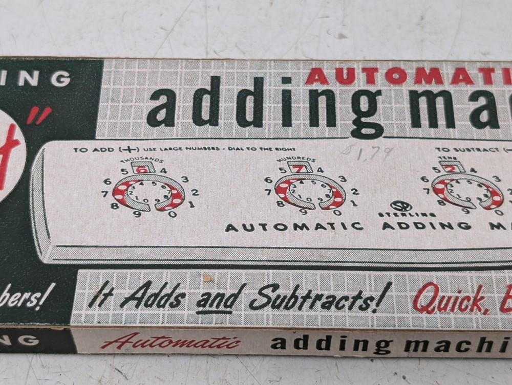 Vintage STERLING Automatic Adding Machine Original Box Math Tool Add-it Car Gift