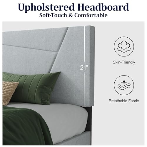 Size Bed Frame Platform Bed Frame with Fabric Upholstered Full Light Gray