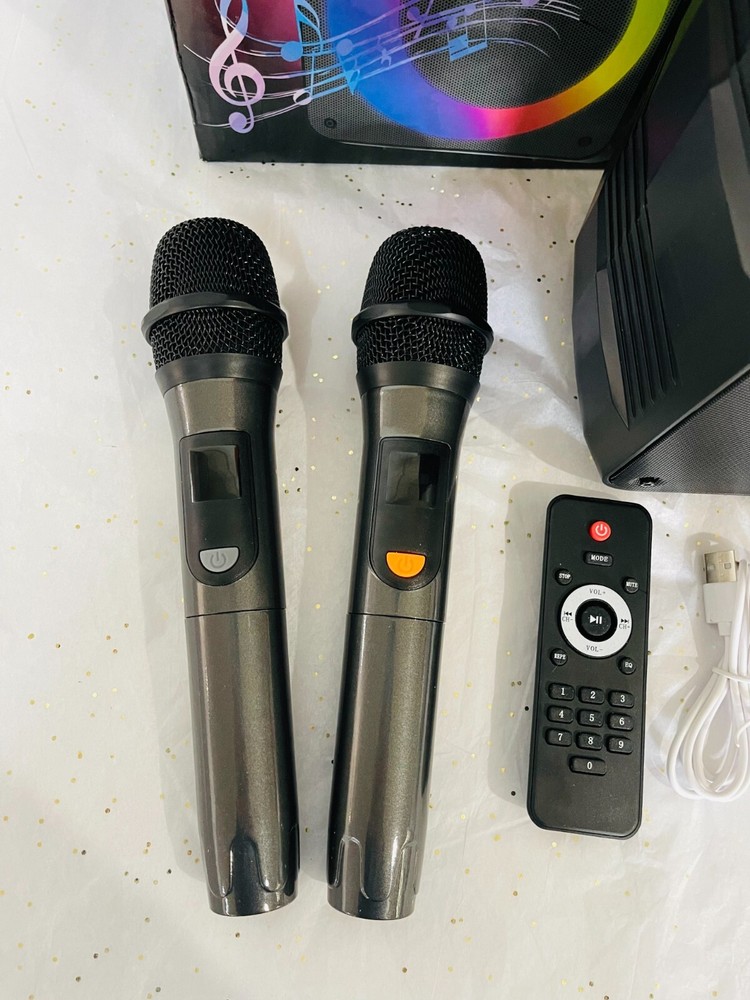 Karaoke Machine with 2 Wireless Microphones Portable Bluetooth 5.1 Speaker Light