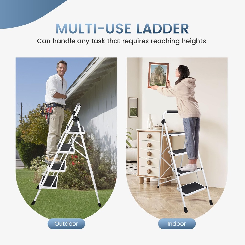 OLIXIS Step Ladder, 4 Sturdy Stool with 4-Step 330lbs Max Load, Black
