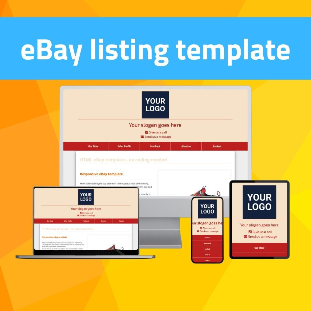 eBay Template - Responsive Simple - Mobile Optimized + Editor | beige red