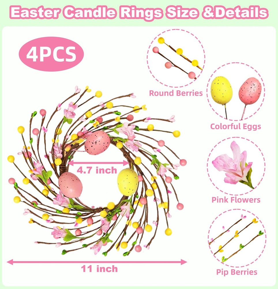 4 Pcs Easter Decorations Small Easter Wreath, 11 Inch Easter Decor Mini Easter..