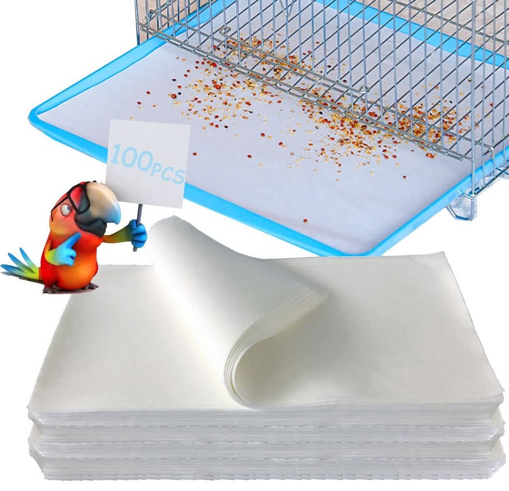 100PCS Bird Cage Liner Papers, Disposable Cage Paper Liners Precut Absorbent ...