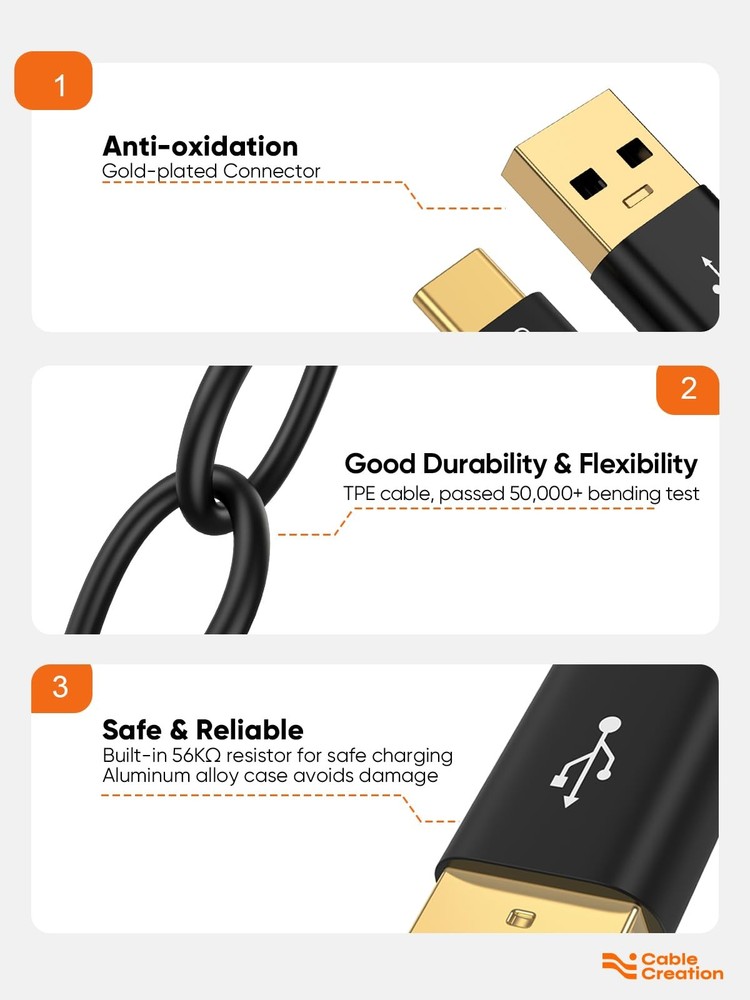 CableCreation USB C to A Cable 3FT, Type C 3FT/0.9m, Dark Black