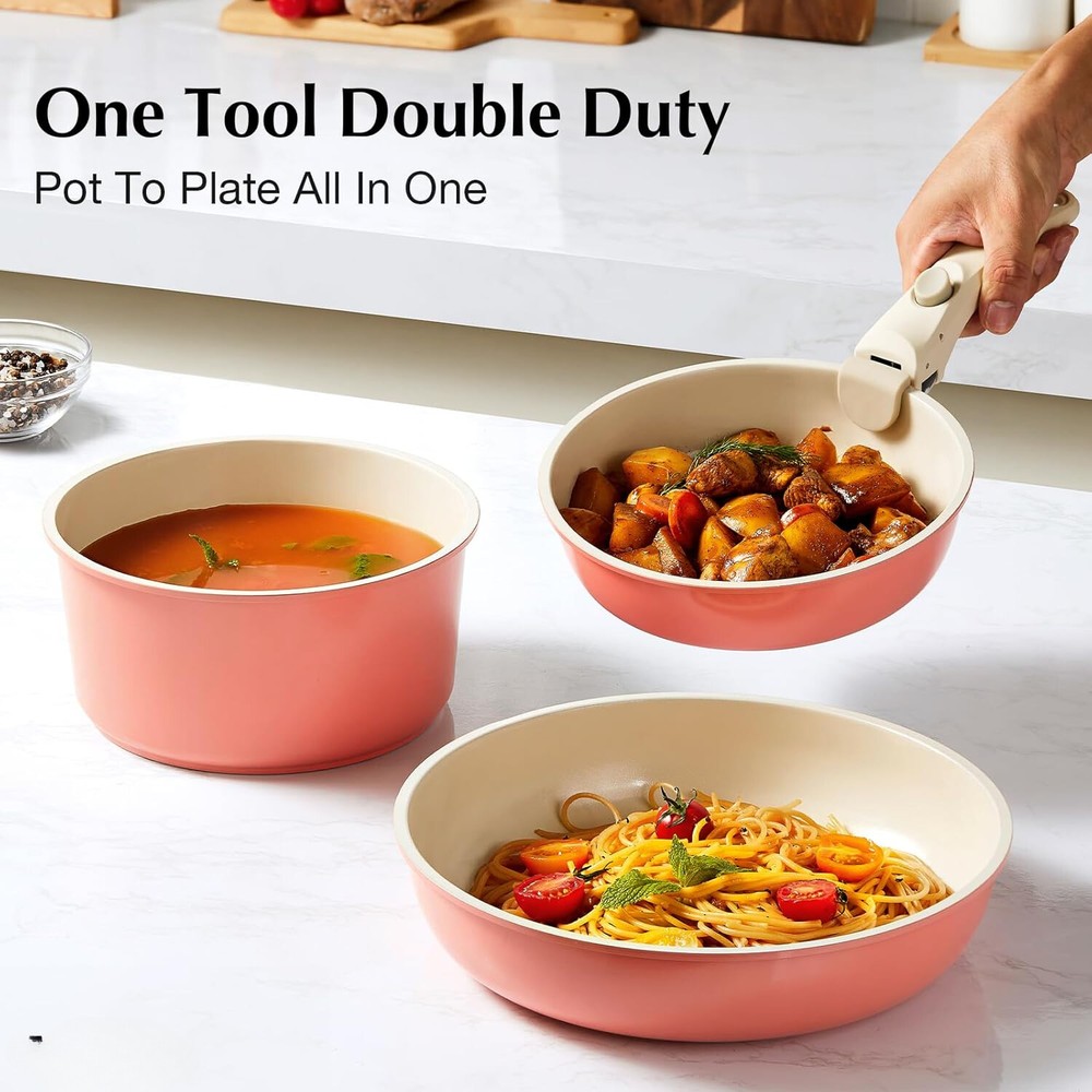 Pink Nonstick Ceramic Cookware Set, 19 Piece Nonstick Cookware Set
