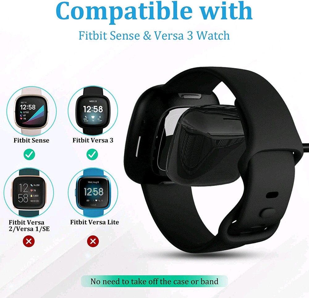 2PCS Wireless Charger & USB Cable for Fitbit Sense/Versa 3 - Fast Charging Dock