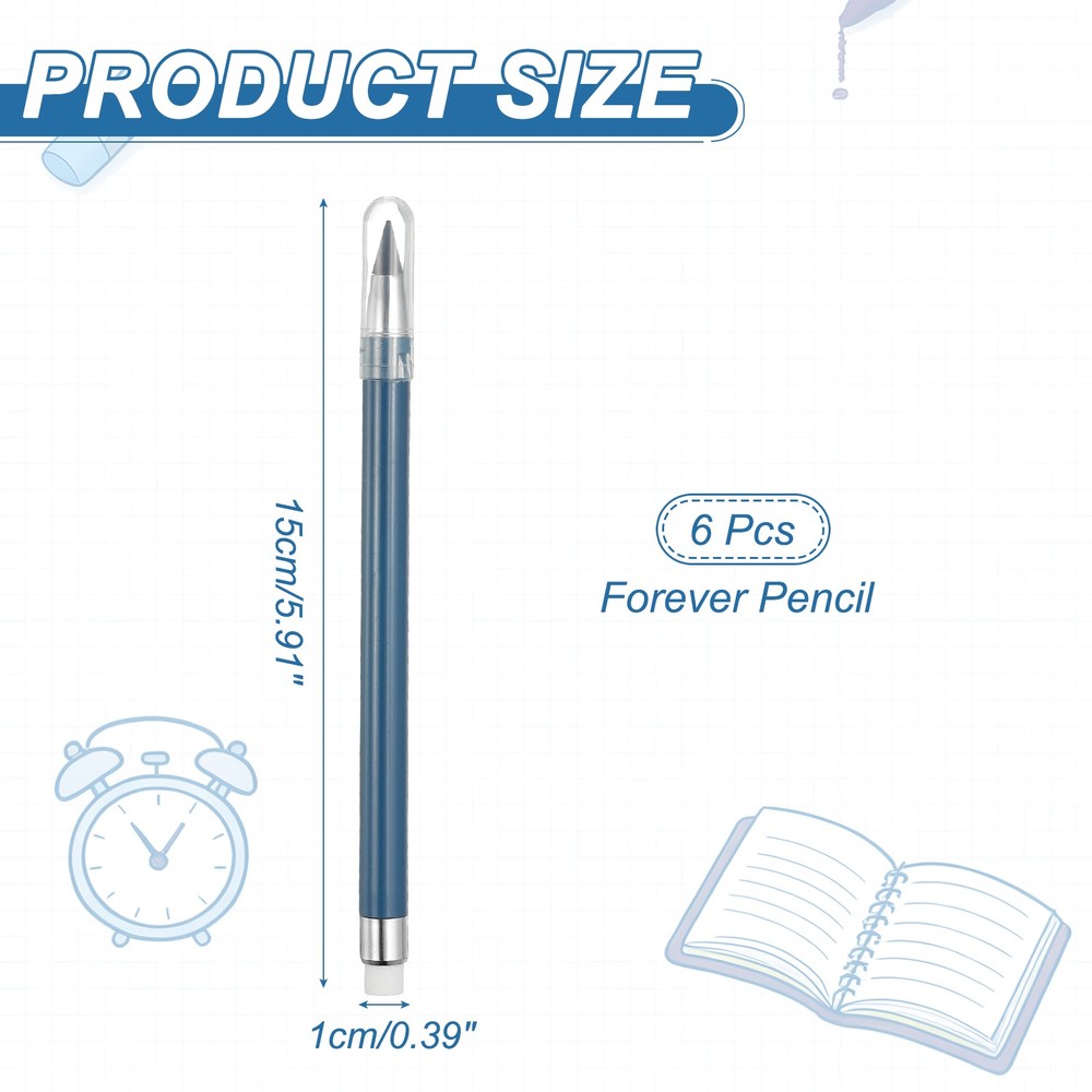 6 Pcs Mechanical Sharpened Forever Pencils Set, Dark Blue