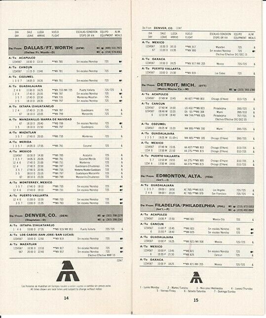 Mexicana timetable 1988/11/20