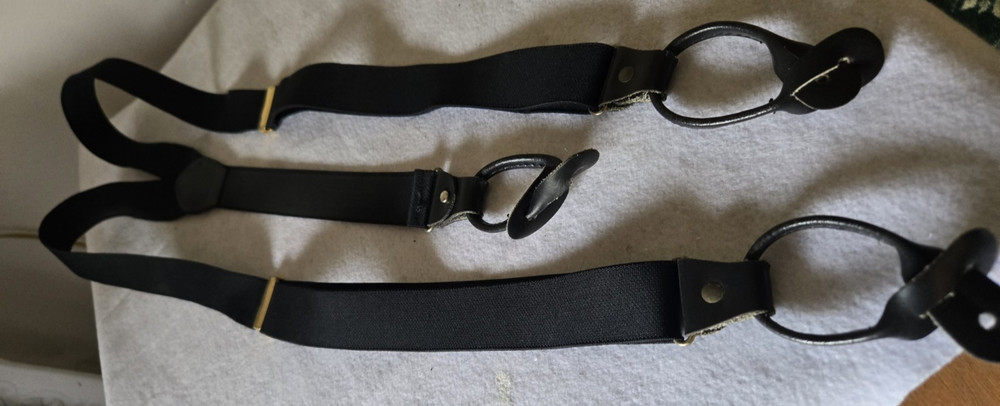 Two Suspenders Black & Multicolored Metal Button-Hole Elastic Adjustable