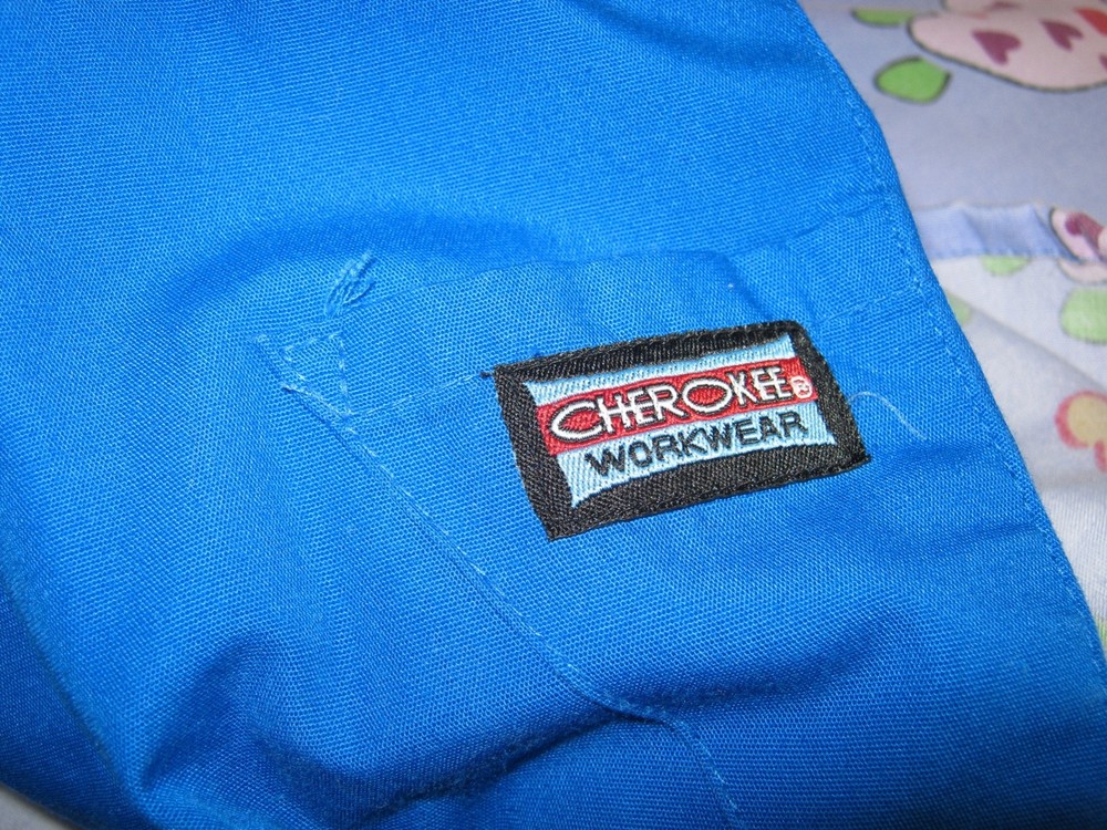 Preowned, Scrubs, Uniform Set - Purple Print Top, Cherokee Blue Pants - Medium