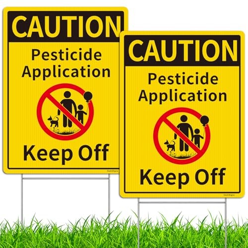 Caution Pesticide Application Keep Off Sign for Yard with Stake Kit, 2Pack