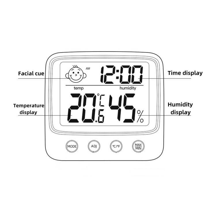 Electronic LCD Display Thermometer Hygrometer with Time Clock -50~70°C