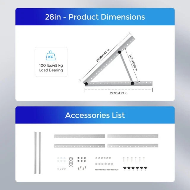Renogy 28in Adjustable Solar Panel Mount Brackets Foldable Tilt for Off-Grid
