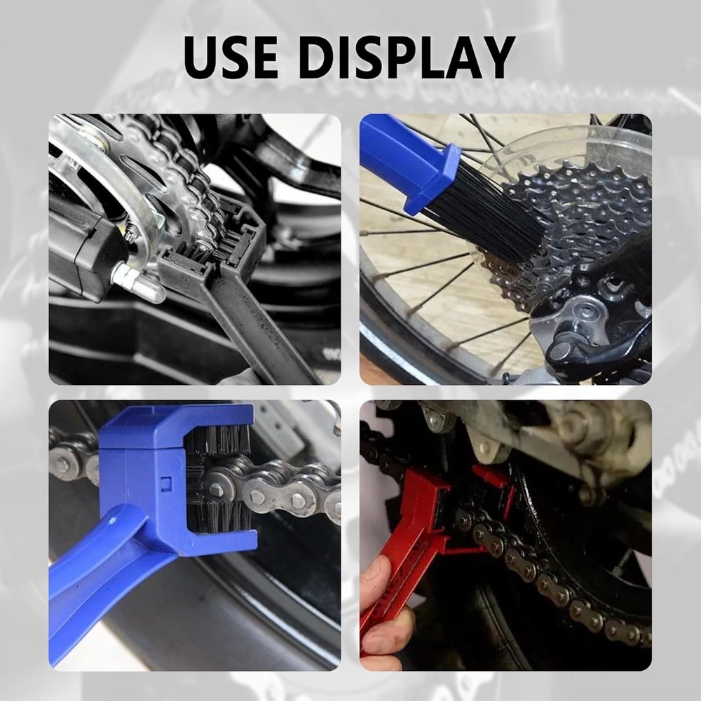 2PCS Motorcycle Chain Brush Double-Ended Motorcycle Chain Cleaner with Three-Sid