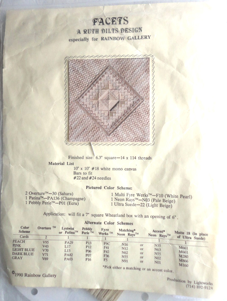 RUTH DILTS Needlepoint  Design Kit FACETS for Rainbow Gallery