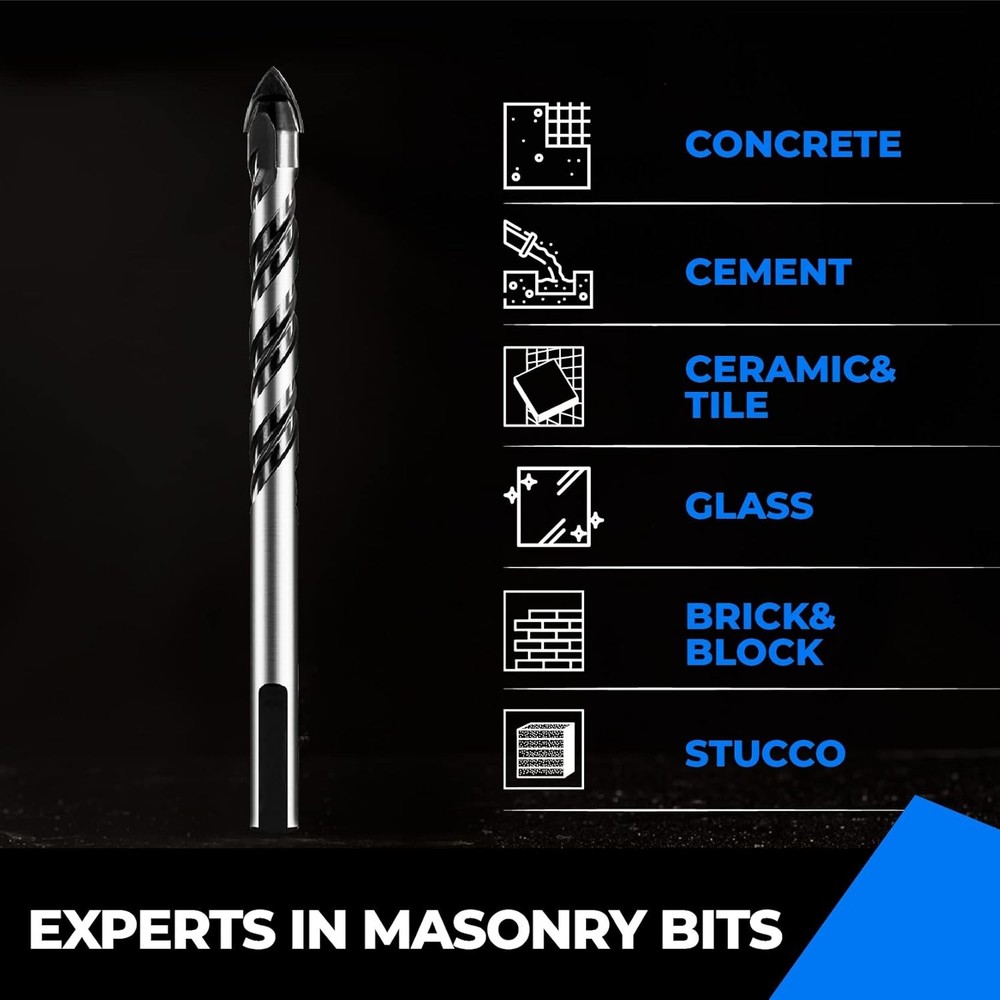 amoolo Masonry Drill Bit Set 5pcs, Concrete Bits with Carbide Normal