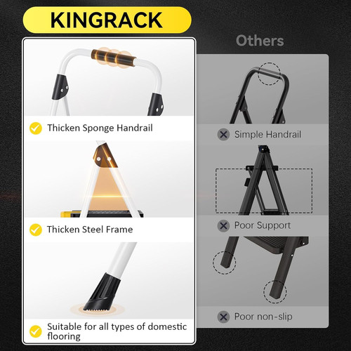 KINGRACK 2 Step Folding Ladder, 800lbs Capacity Stool with 2-STEP, White
