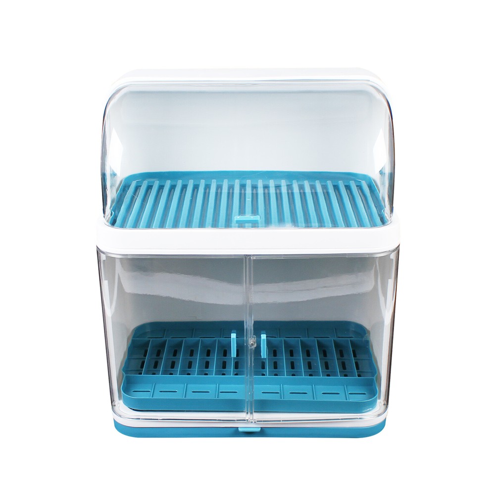 Organizer Storage Cup Holder Kitchen 2-Tier Dish Drying Rack With Lid Cover Set