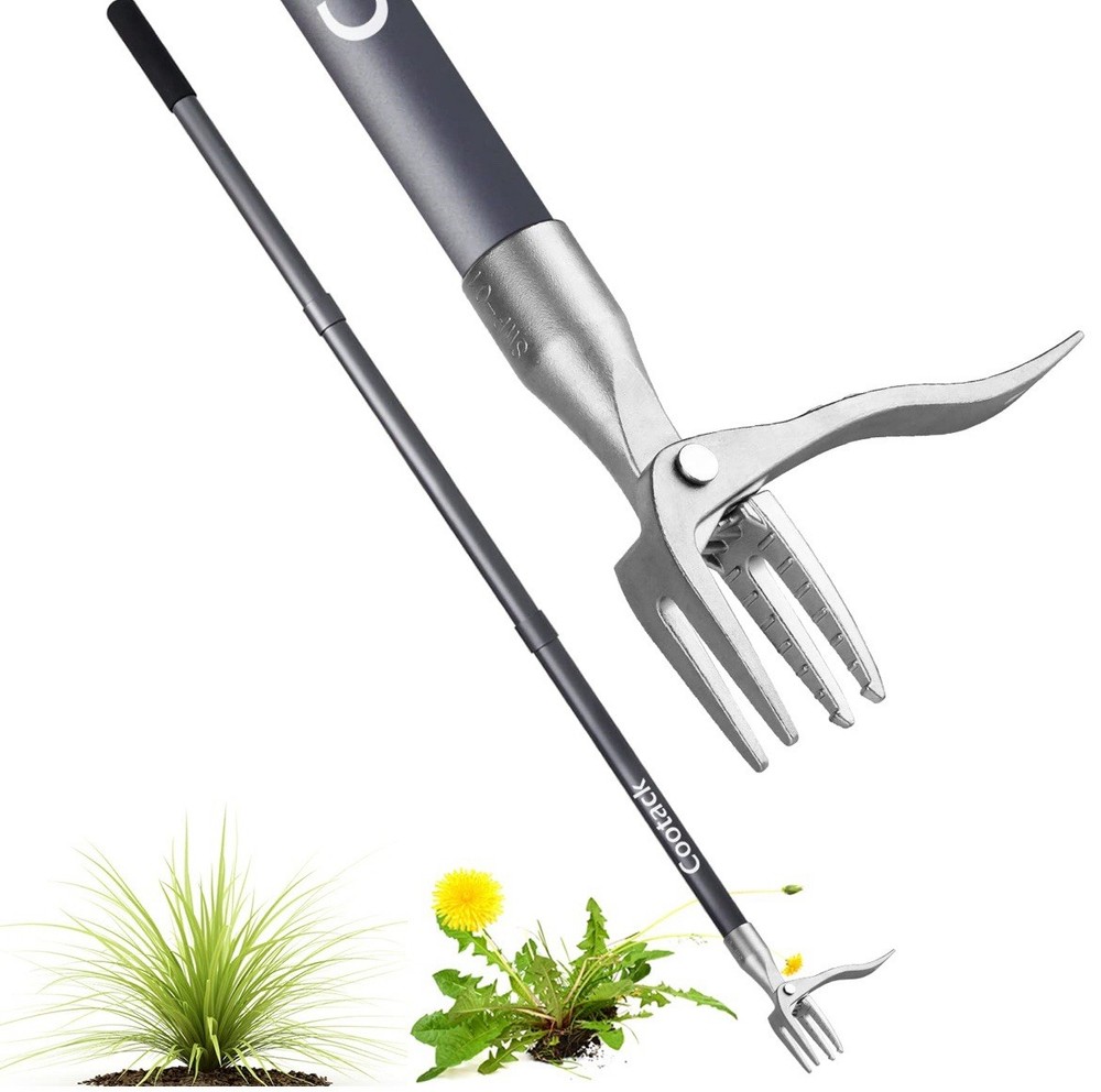 Stand Up Weeder Hand Tool, Long Handle Garden Weed Puller With 3 Claws