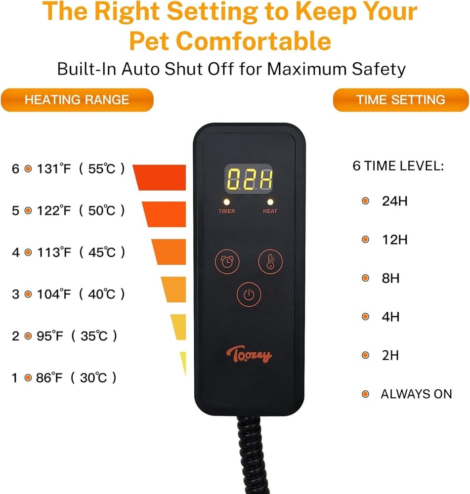 Compact Heated Pet Bed Mat 35x24 - Waterproof, Chew Resistant, User-Friendly