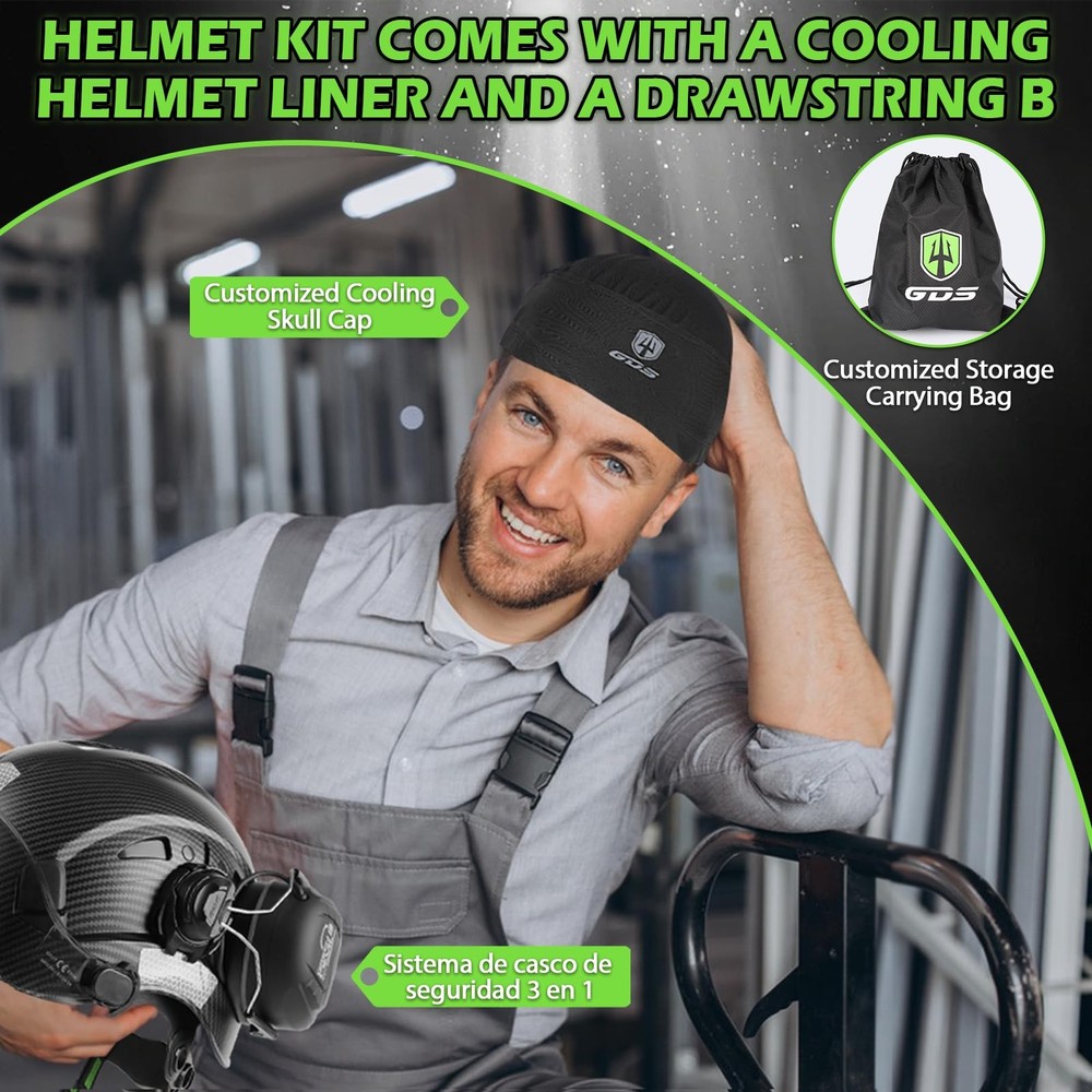 GREEN DEVIL Hard Hat with Bluetooth Ear Muffs and Visor Vented Work Safety He...