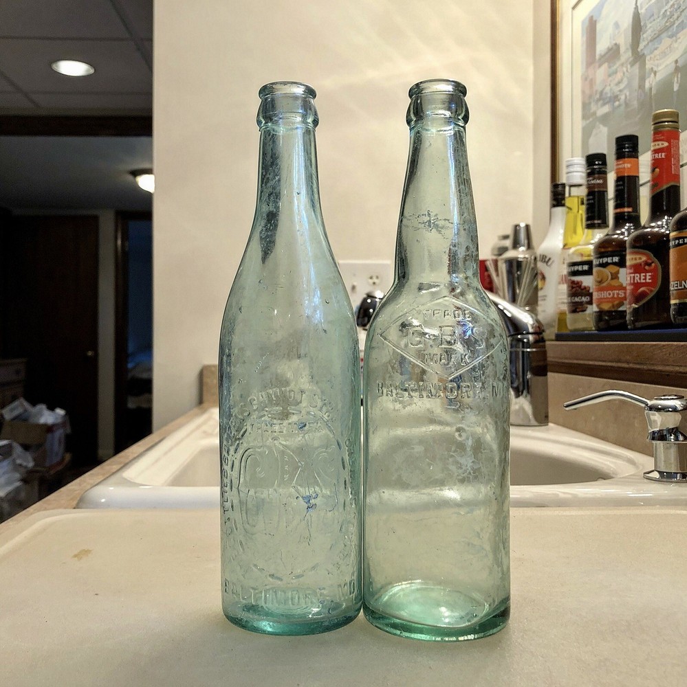 2 Diff Gottlieb Bauernschmidt Straus Baltimore MD Aqua Pre-Pro Beer Bottles