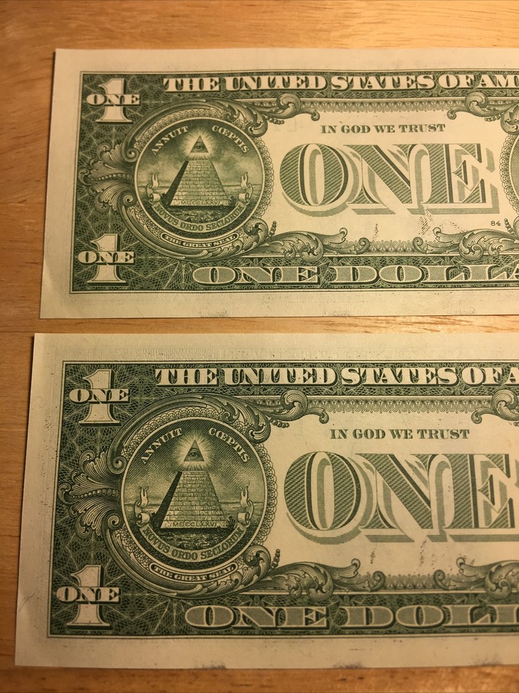 2021 Consecutive $1 Bill Errors~wet Ink Transfer On Reverse