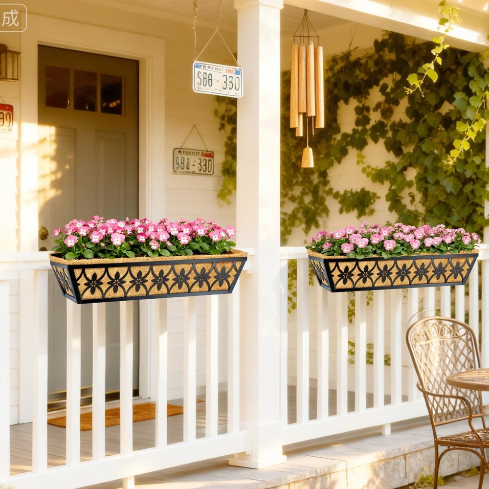 24 Inch Window Boxes Planters Railing Planter Box - 2 Pack Deck Railing Plant...