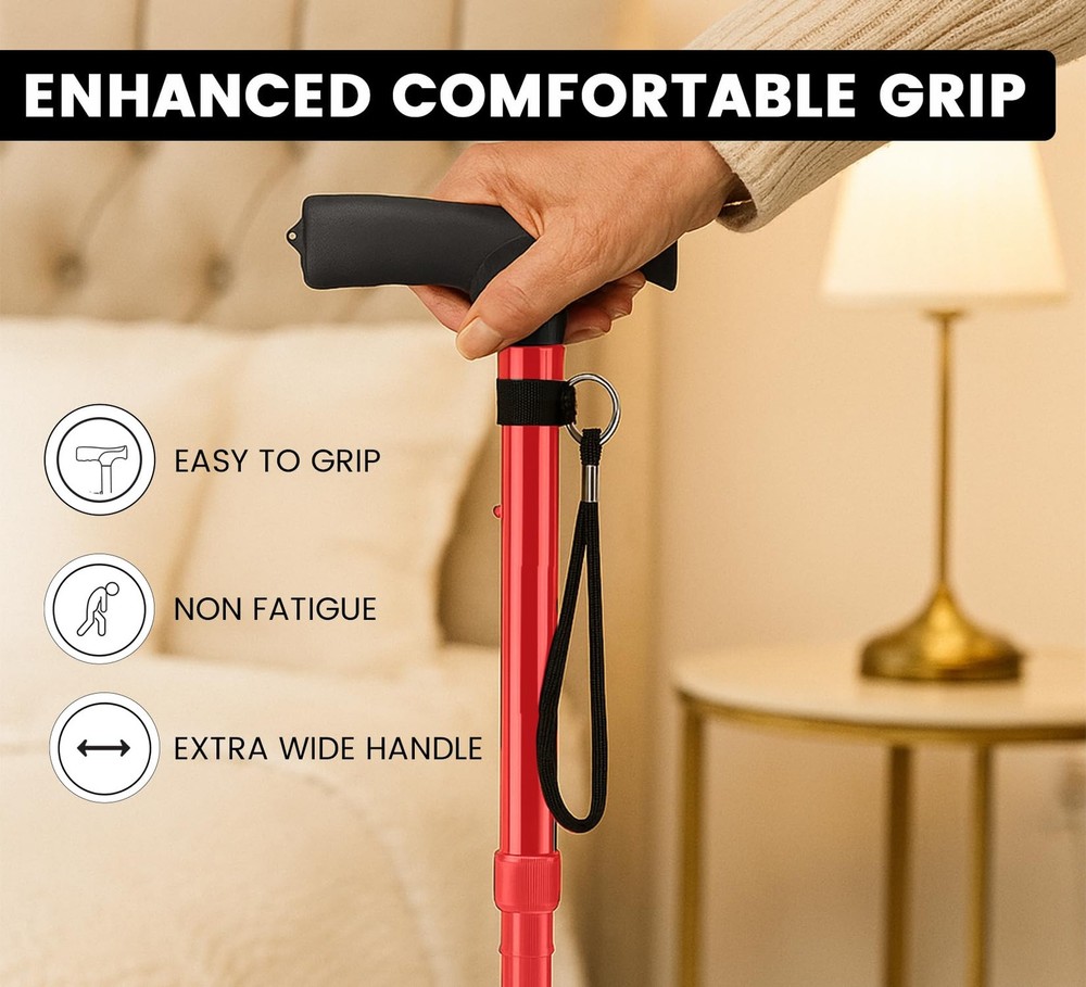 Walking Cane for Men & Women – Foldable, Adjustable, Self-Standing Cane with ...