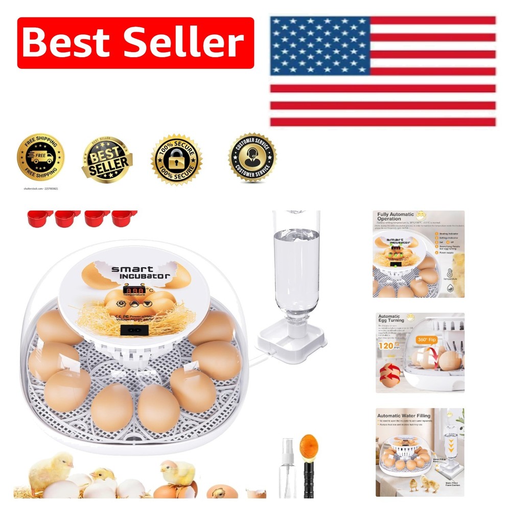 Compact 12 Egg Hatching Incubator with Auto Water & LED Candle Functionality