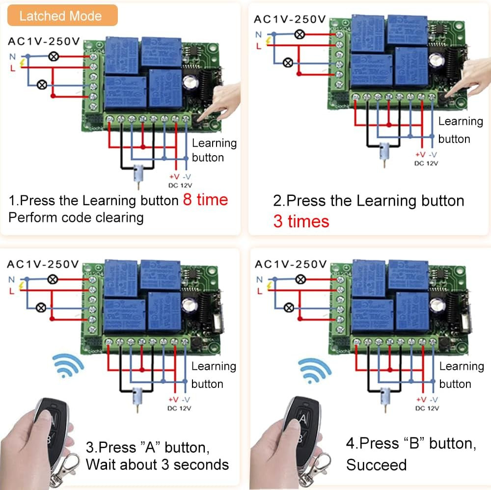Universal 12V 4CH Wireless Relay Remote Module Switch RF 433Mhz with Remote Cont