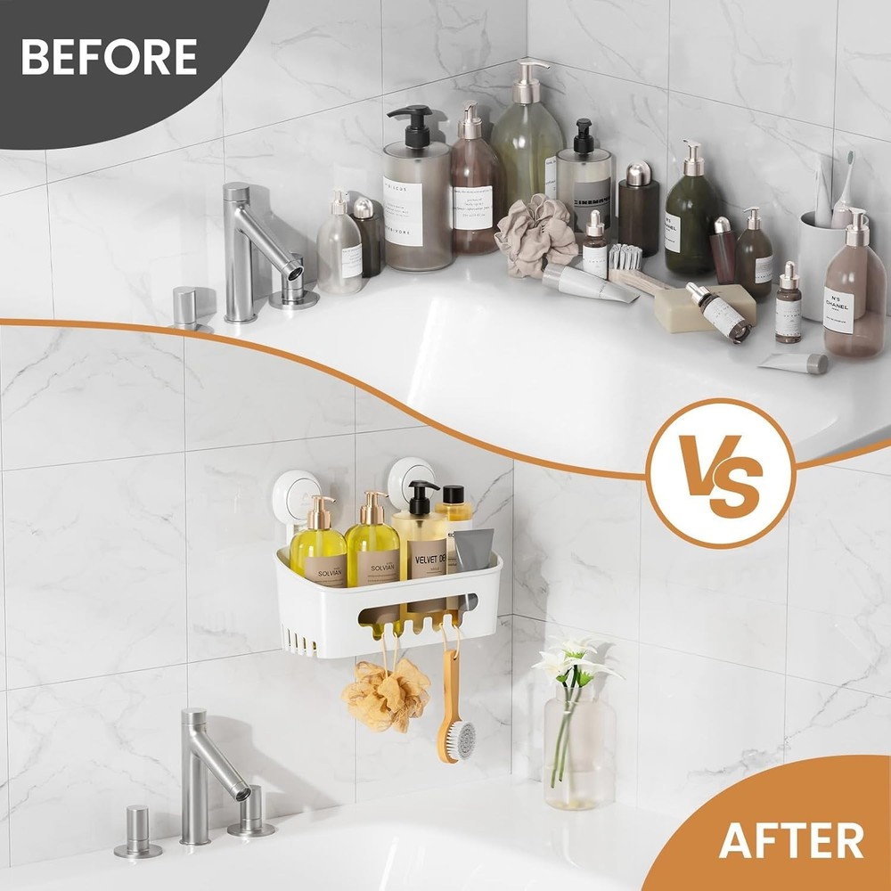 Removable Shower Organizer - Secure Suction Cup Holder for Bath Essentials